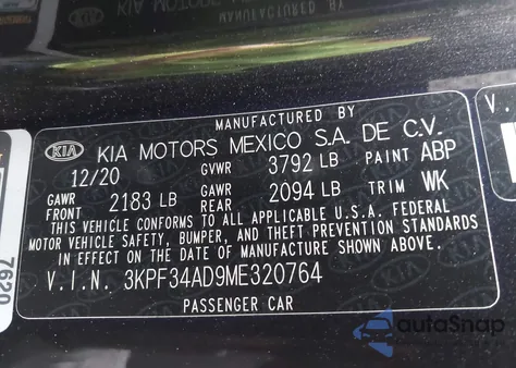 2021 Kia Forte Gt-Line from USA, damaged, VIN 3KPF34AD9ME320764